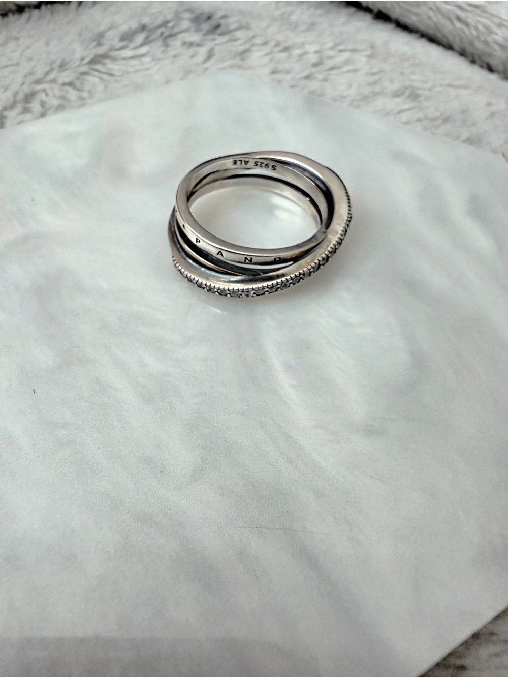 Pandora s925 Crossover Triple Band Pave Ring Size 8